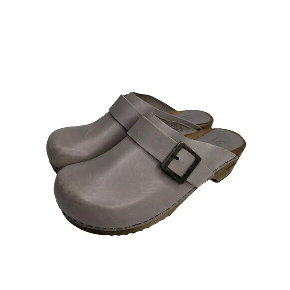 Sanita the original Danish Clogs Wood Bottom Gray Leather Size 39 US 8.5/9 - Picture 1 of 6